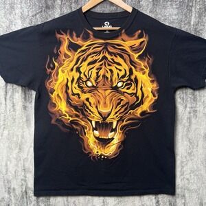 Liquid Blue Fire Tiger T Shirt Mens XL Black Graphic Print Flame Lion 2011